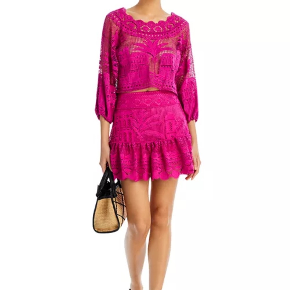 Farm Rio Morada Boa Guipure Lace Mini Skirt